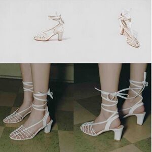 Maryam Nassir Zadeh MARABEL white leather cage gladiator wrap straps heels 38